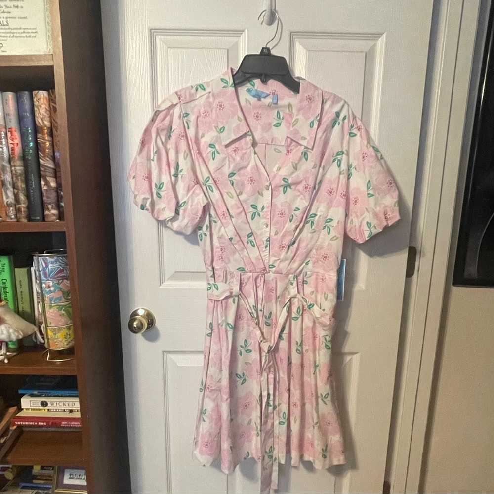 Draper James Pink Floral Wrap Dress with Green Accents